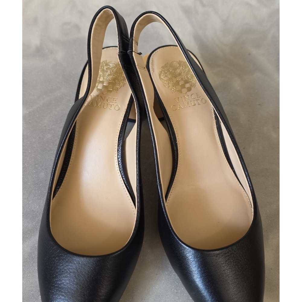Vince Camuto Hamden Slingback Pumps Black Leather Block Heel Pointed Toe Sz 7.5 - Picture 13 of 16